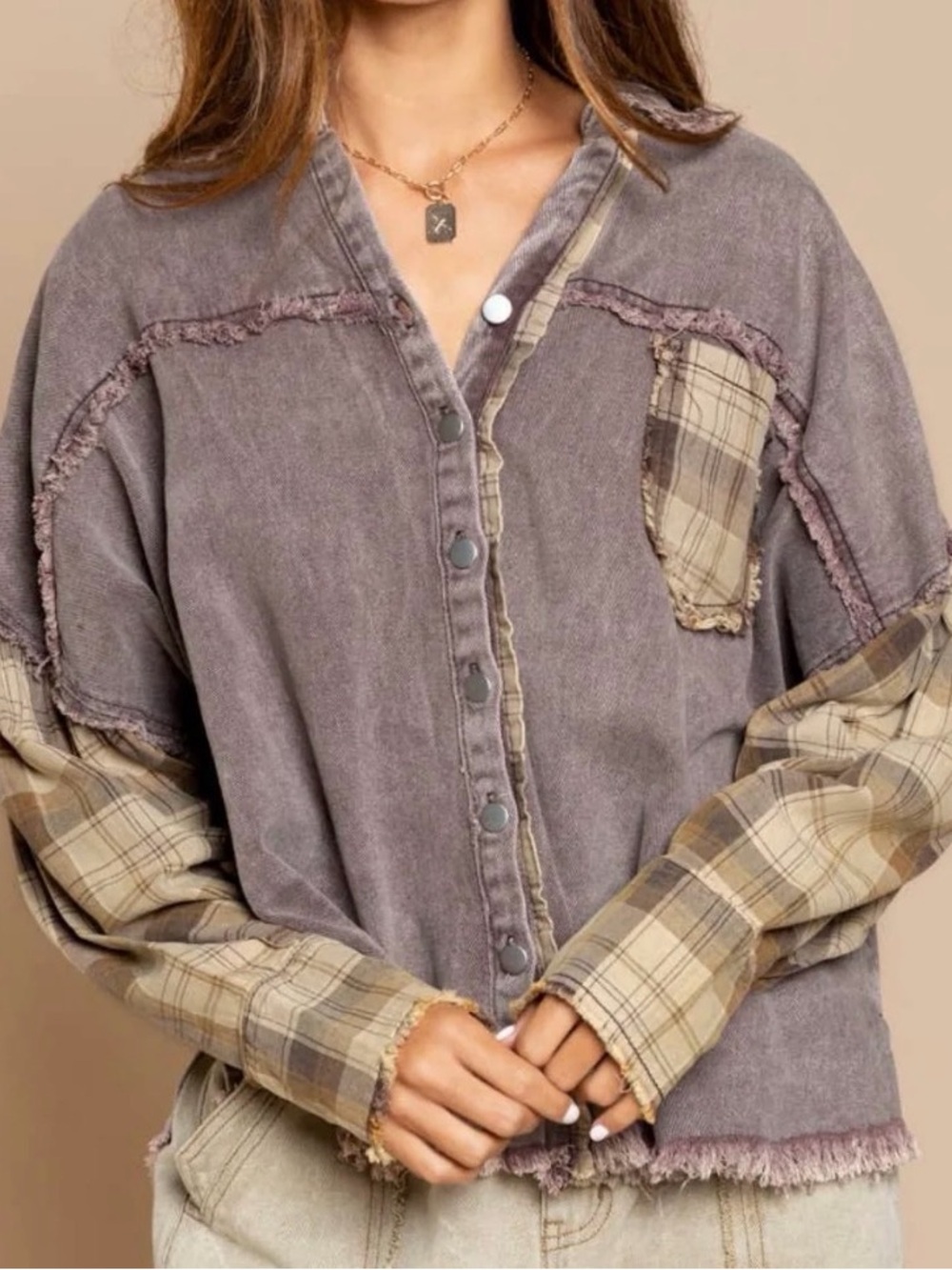 POL Distressed Flannel Detail Oversized Jacket Size 3XL